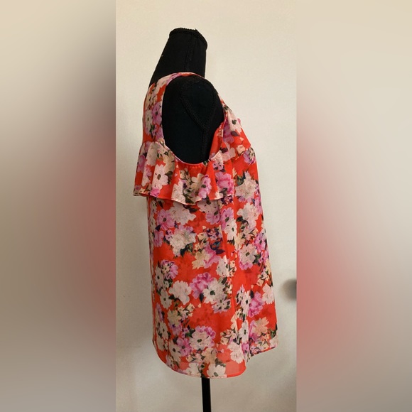 Cabi- Lush Blouse Orange Floral Cold Shoulder Top Style 5352 Size‎ Small - Picture 3 of 6